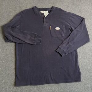 Rasco Shirt Mens L Blue Long Sleeve Henley Pocket FR Flame Resistant Cotton